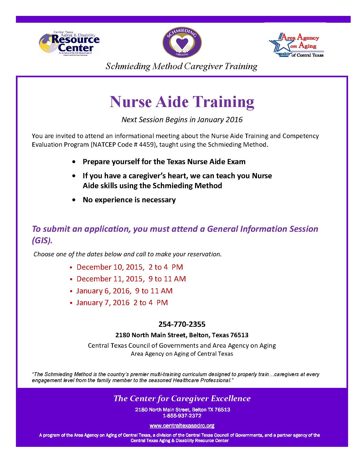 Start a New Career as a Nurse Aide!! • Central Texas Council of Governments