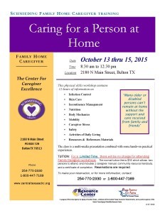 Caring for Person at Home Workshops 2015-2016