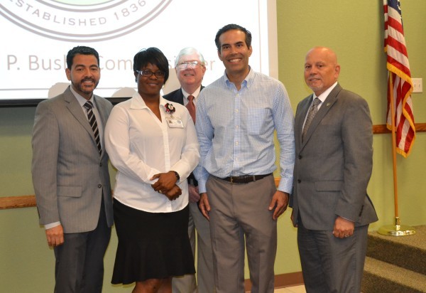 Left to Right:  Jose Segarra, Mayor of Killeen; KC Hawkins, Bell County Veterans Services Officer; Jon Burrows, Bell County Judge; George P. Bush, Texas Land Commissioner; and Juan Rivera, City of Killeen Council Member.