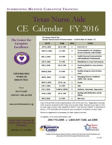 Nurse Aide Continuing Education Calendar 2015-2016